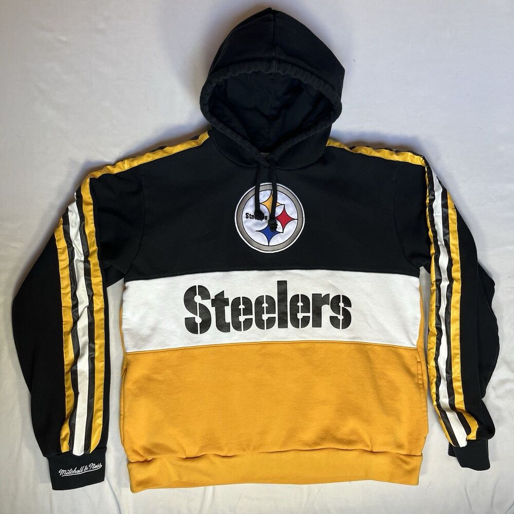 RARE Mitchell & Ness Steelers Hoodie Mens XL Color Block Embroidered Stripes NFL
